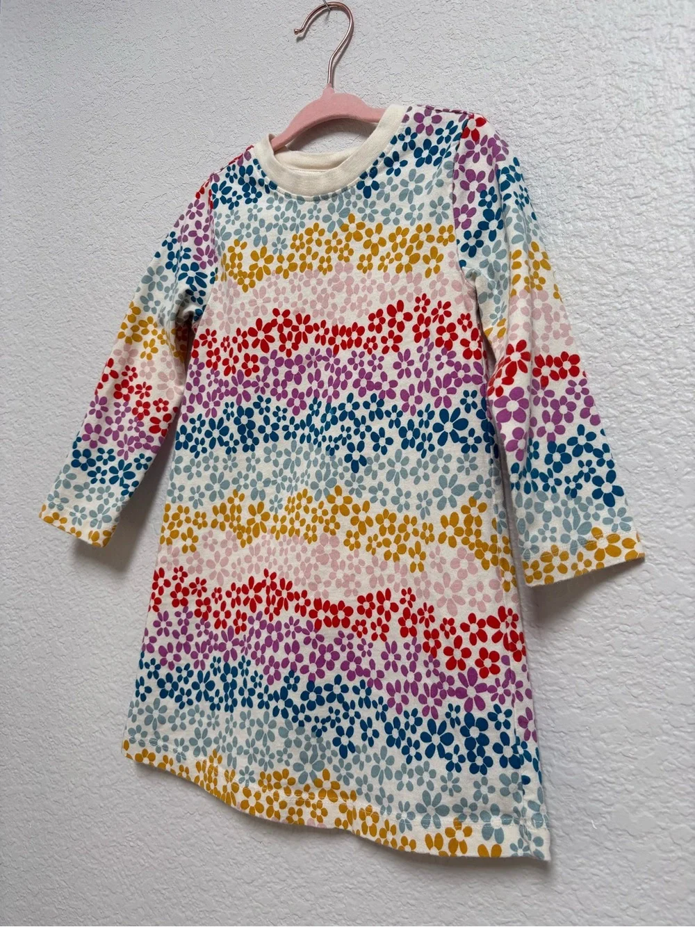 Hanna Andersson Toddler Tunic Dress Long Sleeve “Floral Rainbow on Ecru” 3T